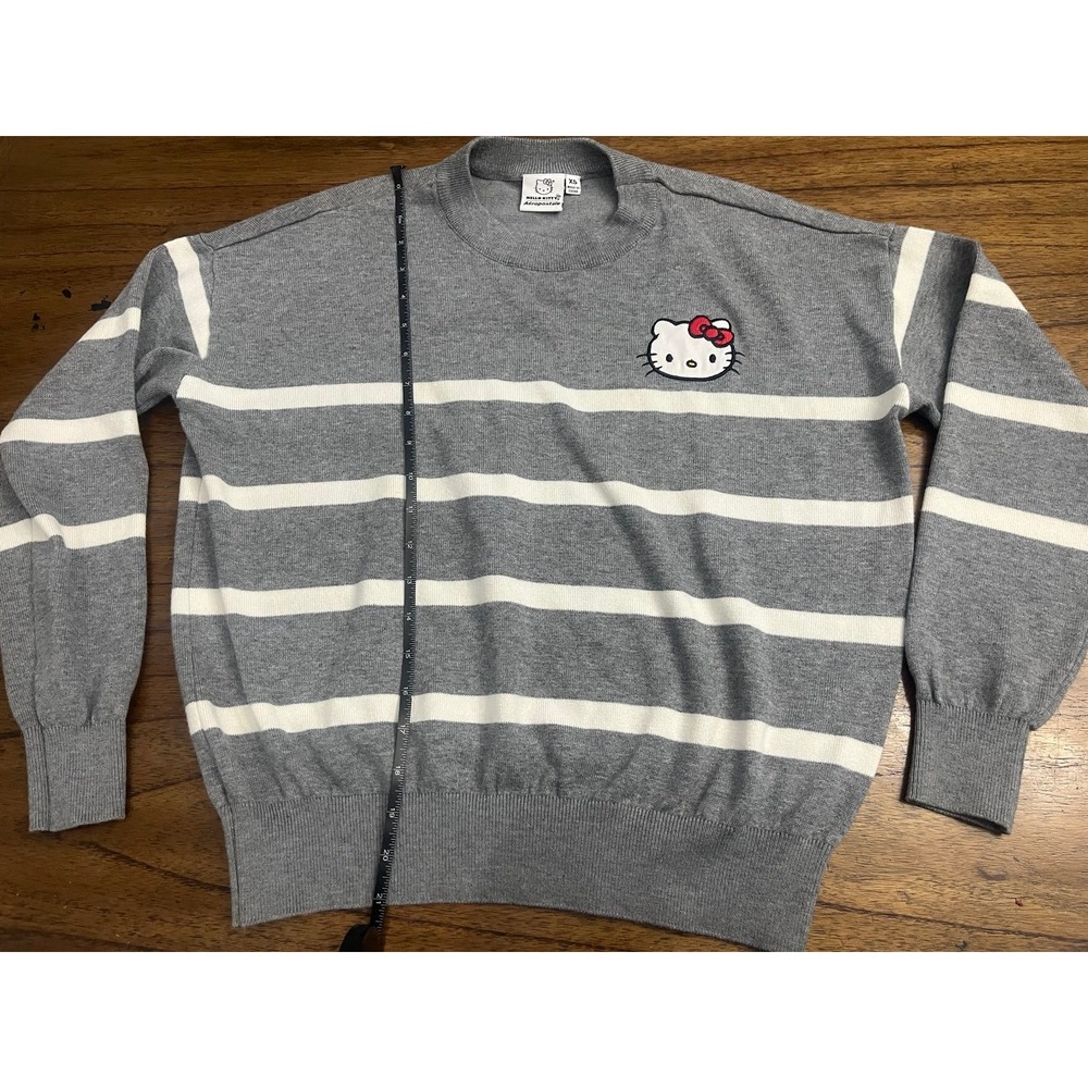 Aeropostale Hello Kitty Striped Sweater Grey White Crewneck XS